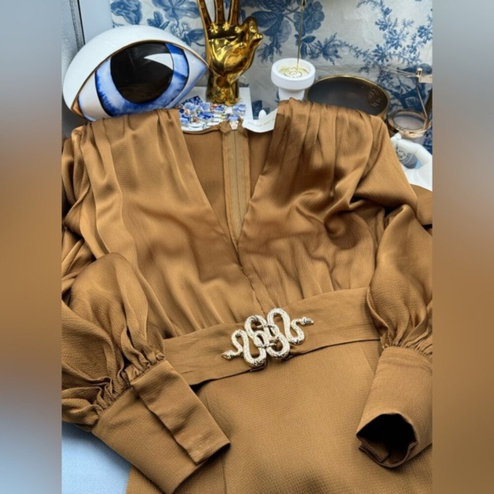 🆕 BRONX & BANCO 🧿 NWOT Carmen Long Sleeve Belted Maxi Gown, Copper, Sz XS US 2 - Picture 15 of 17